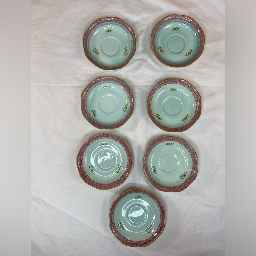 Adams Calyx Ware Lowestoft Ironstone 7 tea saucers Vintage
